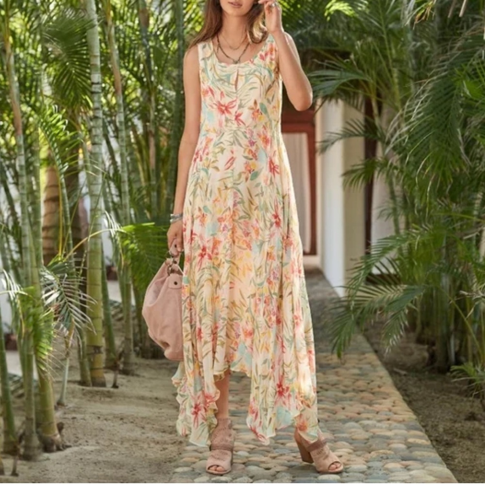 Sundance Botanical Sleeveless Asymmetrical Hem Floral Maxi Dress in size 8